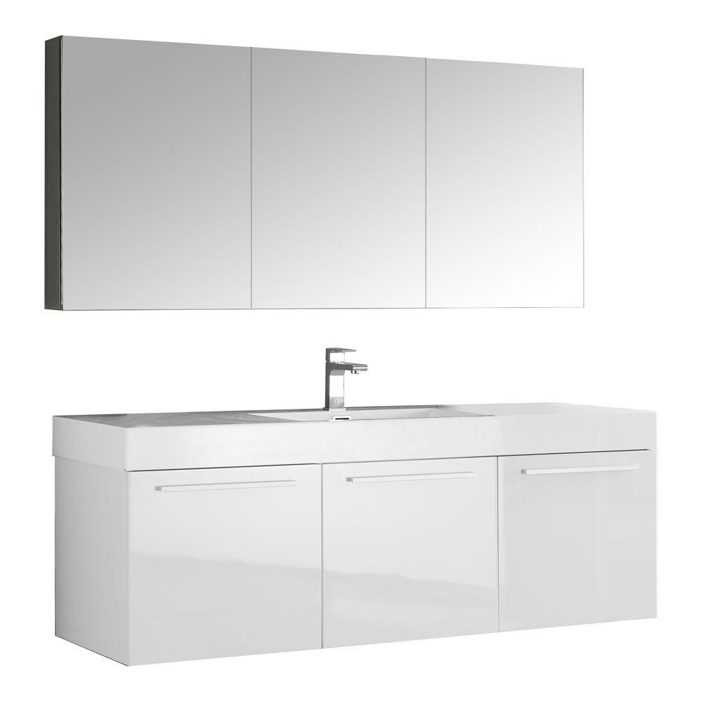 Fresca Vista 60" White Wall Hung Single Sink Modern Bathroom Vanity w/ Medicine Cabinet - Luxe Bathroom Vanities