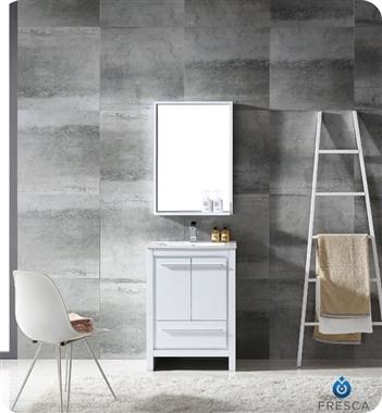 Fresca Allier 24" White Modern Bathroom Vanity w/ Mirror - Luxe Bathroom Vanities