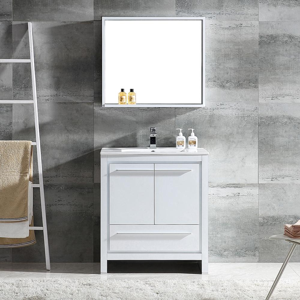 Fresca Allier 30" White Modern Bathroom Vanity w/ Mirror - Luxe Bathroom Vanities