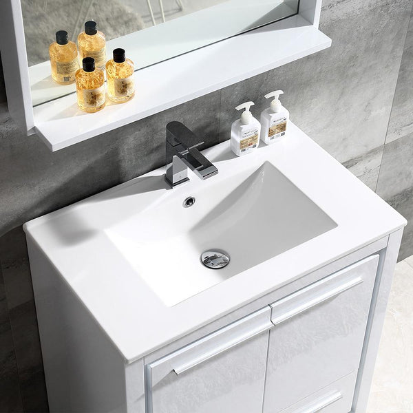 Fresca Allier 30" White Modern Bathroom Vanity w/ Mirror - Luxe Bathroom Vanities