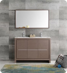 Fresca Allier 48" Gray Oak Modern Double Sink Bathroom Vanity w/ Mirror - Luxe Bathroom Vanities