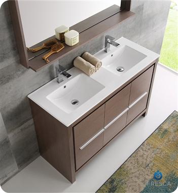 Fresca Allier 48" Gray Oak Modern Double Sink Bathroom Vanity w/ Mirror - Luxe Bathroom Vanities