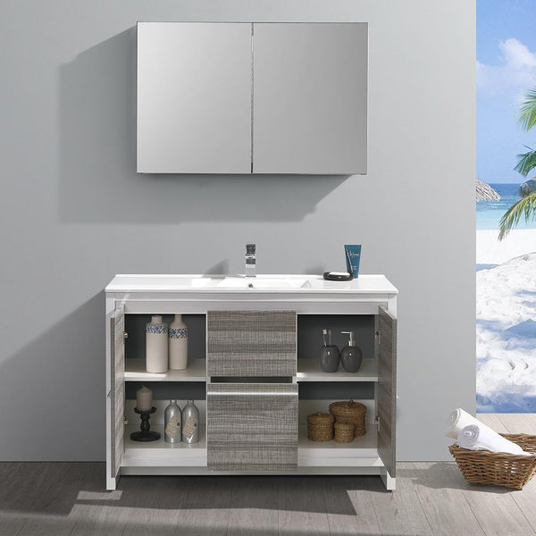 Fresca Allier Rio 48" Ash Gray Single Sink Modern Bathroom Vanity w/ Medicine Cabinet - Luxe Bathroom Vanities