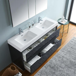 Fresca Valencia 60" Dark Slate Gray Free Standing Double Sink Modern Bathroom Vanity w/ Medicine Cabinet - Luxe Bathroom Vanities