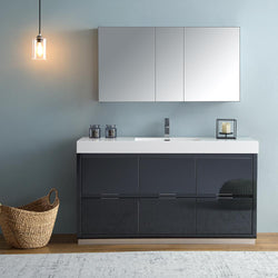 Fresca Valencia 60" Dark Slate Gray Free Standing Modern Bathroom Vanity w/ Medicine Cabinet - Luxe Bathroom Vanities