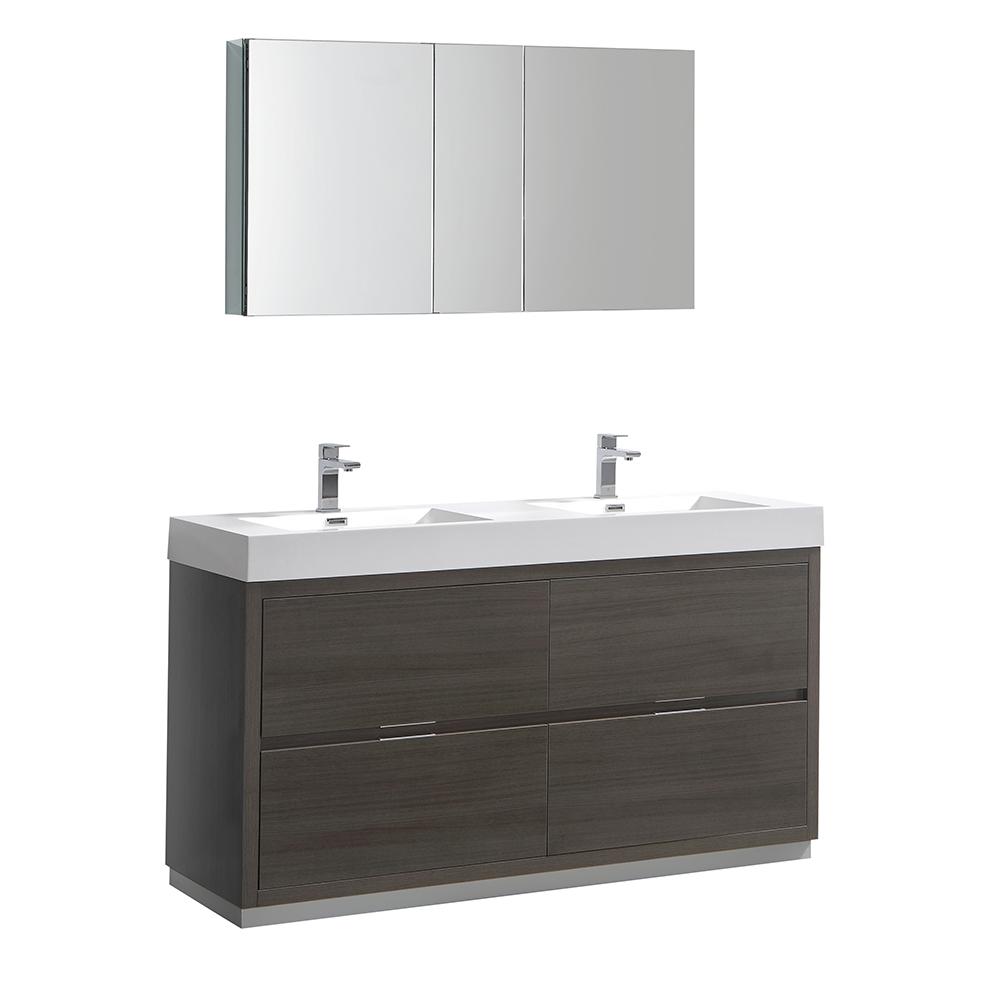 Fresca Valencia 60" Gray Oak Free Standing Double Sink Modern Bathroom Vanity w/ Medicine Cabinet - Luxe Bathroom Vanities