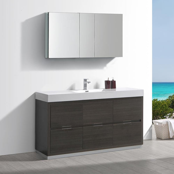 Fresca Valencia 60" Gray Oak Free Standing Modern Bathroom Vanity w/ Medicine Cabinet - Luxe Bathroom Vanities