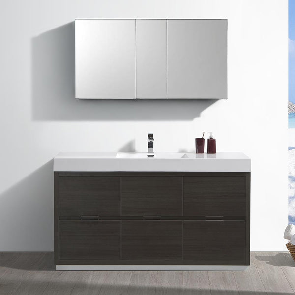 Fresca Valencia 60" Gray Oak Free Standing Modern Bathroom Vanity w/ Medicine Cabinet - Luxe Bathroom Vanities