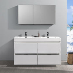 Fresca Valencia 60" Glossy White Free Standing Double Sink Modern Bathroom Vanity w/ Medicine Cabinet - Luxe Bathroom Vanities
