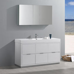 Fresca Valencia 60" Glossy White Free Standing Modern Bathroom Vanity w/ Medicine Cabinet - Luxe Bathroom Vanities