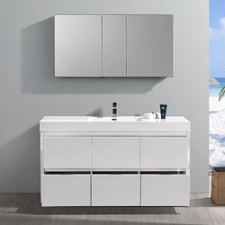 Fresca Valencia 60" Glossy White Free Standing Modern Bathroom Vanity w/ Medicine Cabinet - Luxe Bathroom Vanities