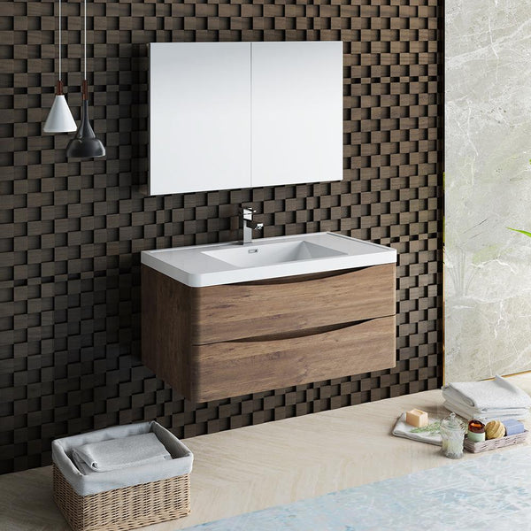Fresca Tuscany 40" Rosewood Wall Hung Modern Bathroom Vanity w/ Medicine Cabinet - Luxe Bathroom Vanities