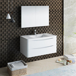 Fresca Tuscany 40" Glossy White Wall Hung Modern Bathroom Vanity w/ Medicine Cabinet - Luxe Bathroom Vanities