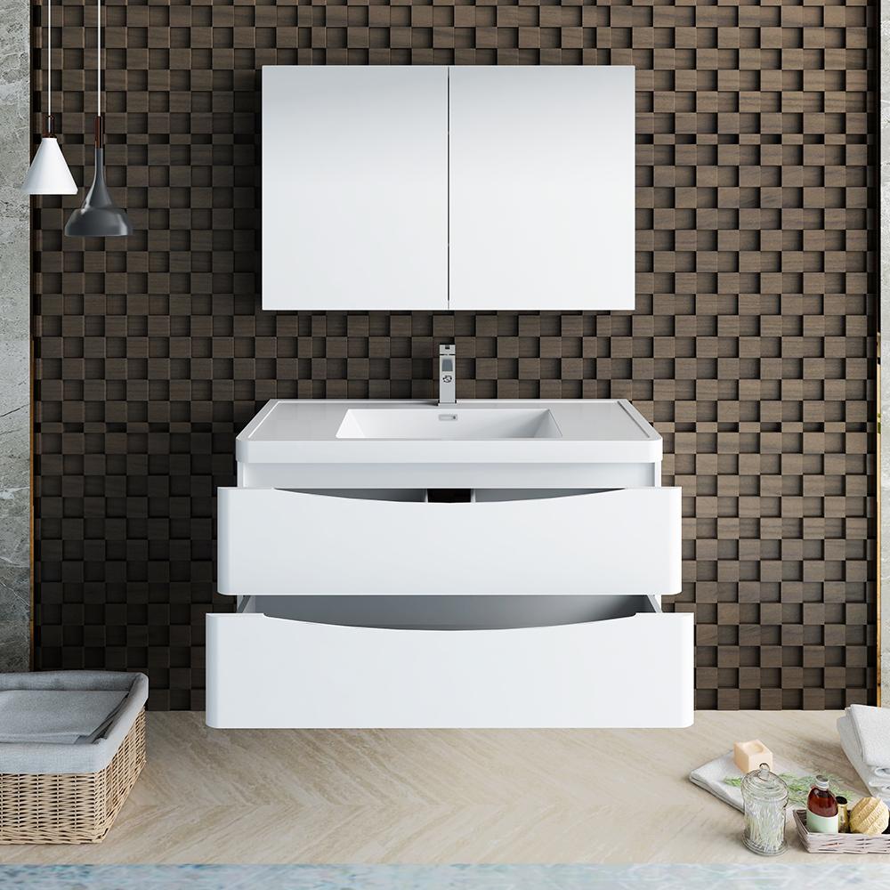 Fresca Tuscany 40" Glossy White Wall Hung Modern Bathroom Vanity w/ Medicine Cabinet - Luxe Bathroom Vanities