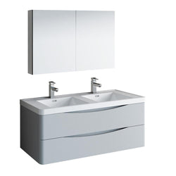 Fresca Tuscany 48" Glossy Gray Wall Hung Double Sink Modern Bathroom Vanity w/ Medicine Cabinet - Luxe Bathroom Vanities