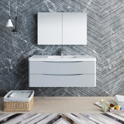 Fresca Tuscany 48" Glossy Gray Wall Hung Modern Bathroom Vanity w/ Medicine Cabinet - Luxe Bathroom Vanities