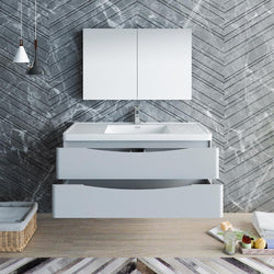 Fresca Tuscany 48" Glossy Gray Wall Hung Modern Bathroom Vanity w/ Medicine Cabinet - Luxe Bathroom Vanities