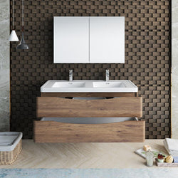 Fresca Tuscany 48" Rosewood Wall Hung Double Sink Modern Bathroom Vanity w/ Medicine Cabinet - Luxe Bathroom Vanities