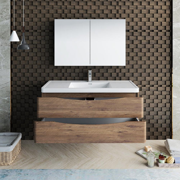 Fresca Tuscany 48" Rosewood Wall Hung Modern Bathroom Vanity w/ Medicine Cabinet - Luxe Bathroom Vanities