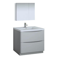 Fresca Tuscany 36" Glossy Gray Free Standing Modern Bathroom Vanity w/ Medicine Cabinet - Luxe Bathroom Vanities