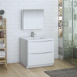 Fresca Tuscany 36" Glossy White Free Standing Modern Bathroom Vanity w/ Medicine Cabinet - Luxe Bathroom Vanities