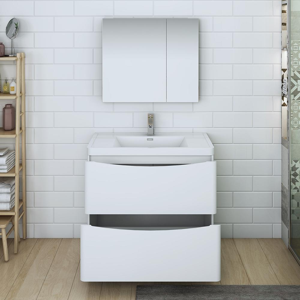 Fresca Tuscany 36" Glossy White Free Standing Modern Bathroom Vanity w/ Medicine Cabinet - Luxe Bathroom Vanities