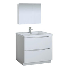 Fresca Tuscany 36" Glossy White Free Standing Modern Bathroom Vanity w/ Medicine Cabinet - Luxe Bathroom Vanities