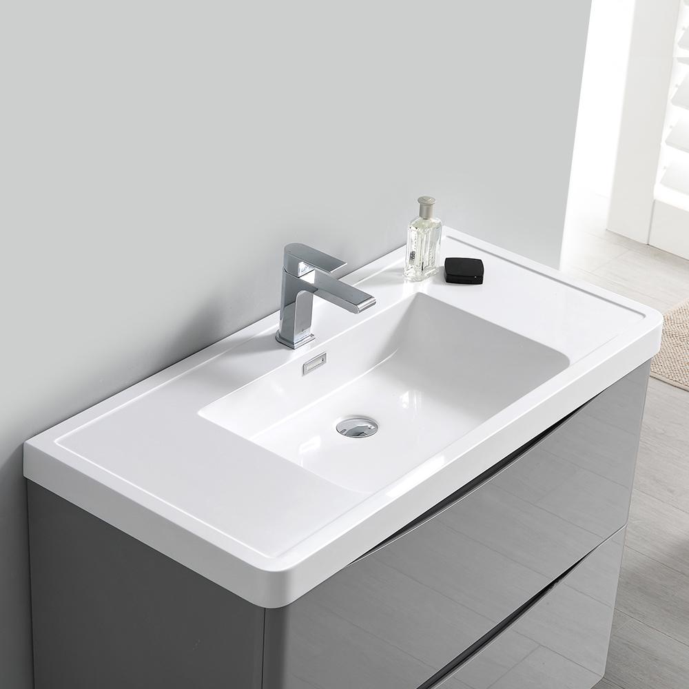 Fresca Tuscany 40" Glossy Gray Free Standing Modern Bathroom Vanity w/ Medicine Cabinet - Luxe Bathroom Vanities