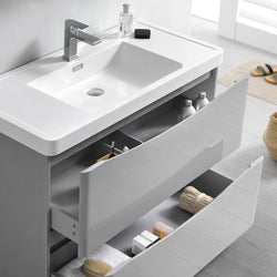 Fresca Tuscany 40" Glossy Gray Free Standing Modern Bathroom Vanity w/ Medicine Cabinet - Luxe Bathroom Vanities