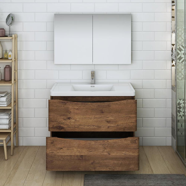 Fresca Tuscany 40" Rosewood Free Standing Modern Bathroom Vanity w/ Medicine Cabinet - Luxe Bathroom Vanities
