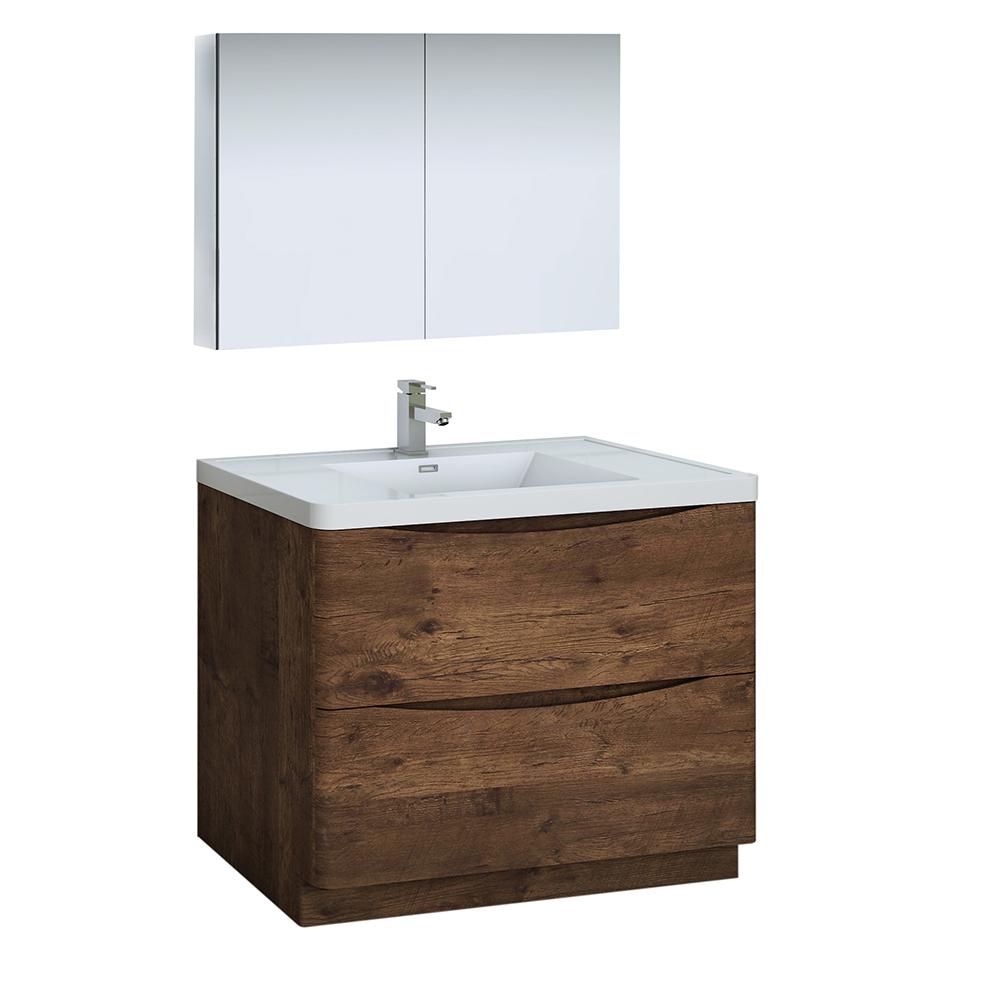 Fresca Tuscany 40" Rosewood Free Standing Modern Bathroom Vanity w/ Medicine Cabinet - Luxe Bathroom Vanities