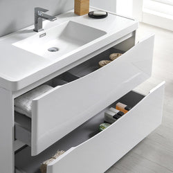 Fresca Tuscany 40" Glossy White Free Standing Modern Bathroom Vanity w/ Medicine Cabinet - Luxe Bathroom Vanities