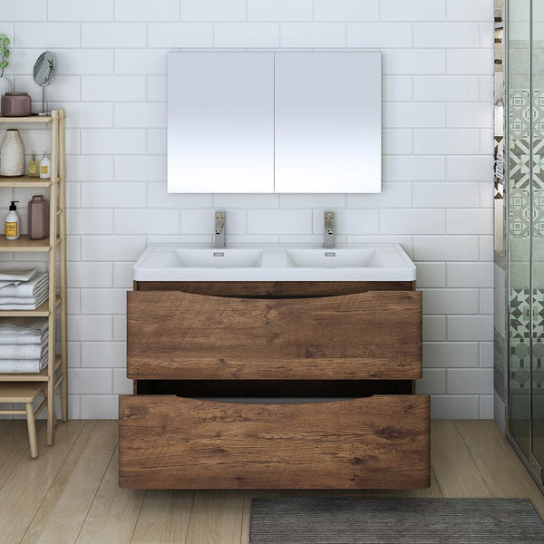 Fresca Tuscany 48" Rosewood Free Standing Double Sink Modern Bathroom Vanity w/ Medicine Cabinet - Luxe Bathroom Vanities