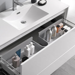 Fresca Catania 48" Glossy White Wall Hung Modern Bathroom Vanity w/ Medicine Cabinet - Luxe Bathroom Vanities