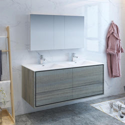 Fresca Catania 60" Ocean Gray Wall Hung Double Sink Modern Bathroom Vanity w/ Medicine Cabinet - Luxe Bathroom Vanities