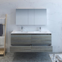 Fresca Catania 60" Ocean Gray Wall Hung Double Sink Modern Bathroom Vanity w/ Medicine Cabinet - Luxe Bathroom Vanities