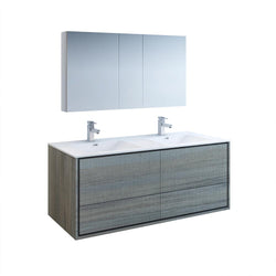 Fresca Catania 60" Ocean Gray Wall Hung Double Sink Modern Bathroom Vanity w/ Medicine Cabinet - Luxe Bathroom Vanities