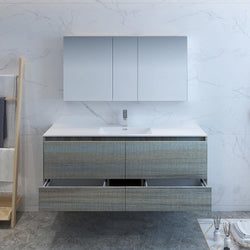 Fresca Catania 60" Ocean Gray Wall Hung Single Sink Modern Bathroom Vanity w/ Medicine Cabinet - Luxe Bathroom Vanities