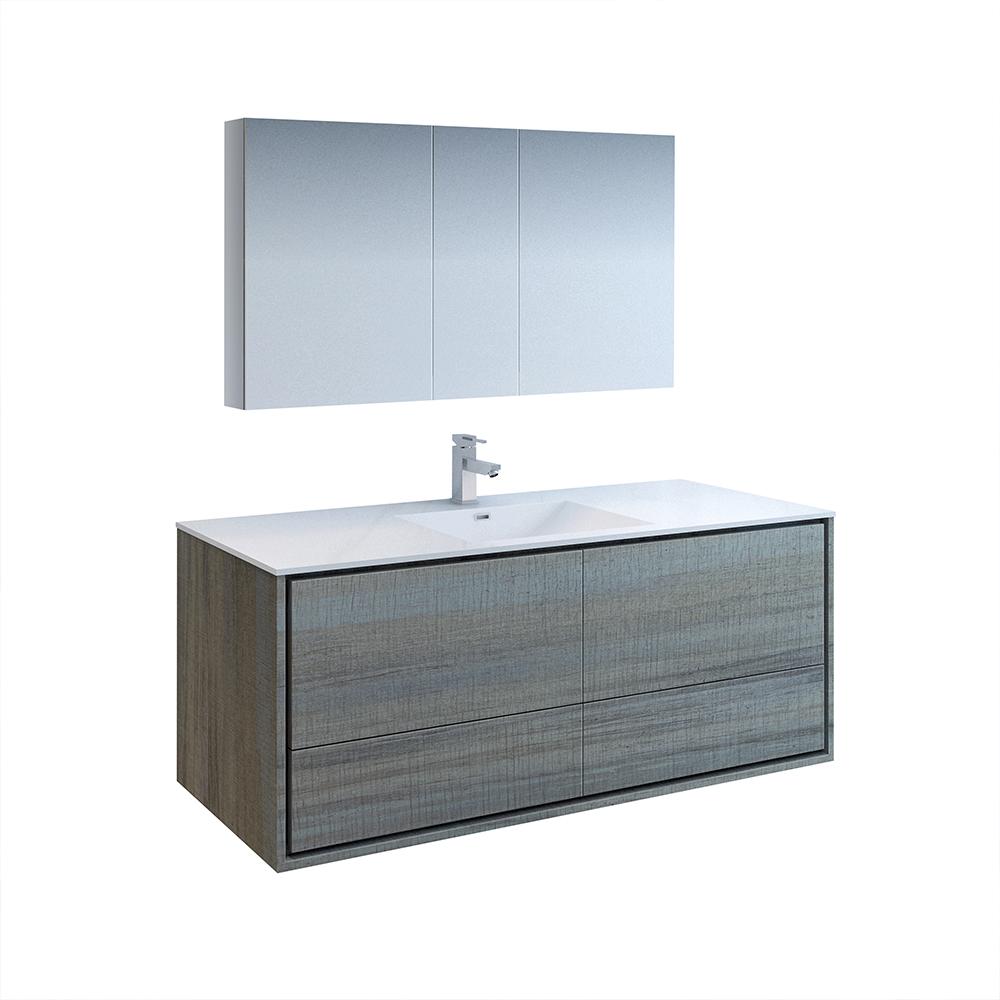 Fresca Catania 60" Ocean Gray Wall Hung Single Sink Modern Bathroom Vanity w/ Medicine Cabinet - Luxe Bathroom Vanities