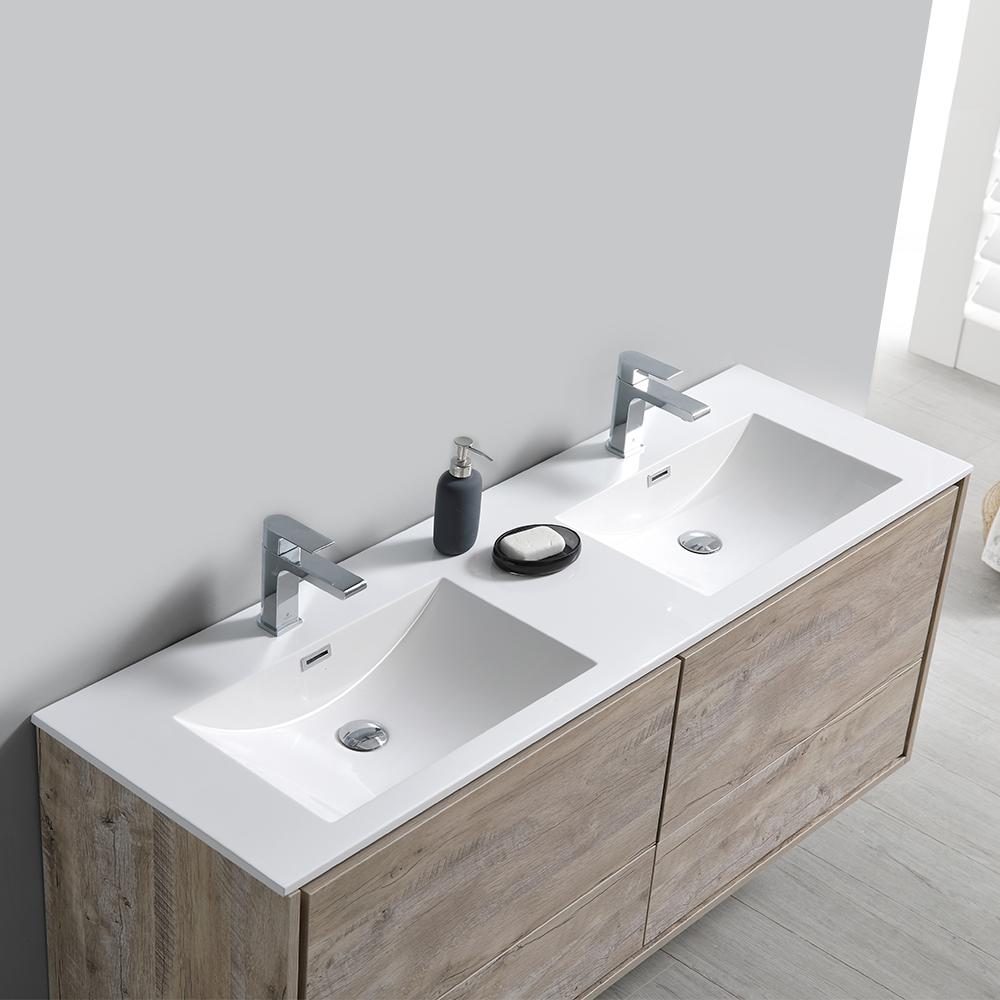 Fresca Catania 60" Rustic Natural Wood Wall Hung Double Sink Modern Bathroom Vanity w/ Medicine Cabinet - Luxe Bathroom Vanities