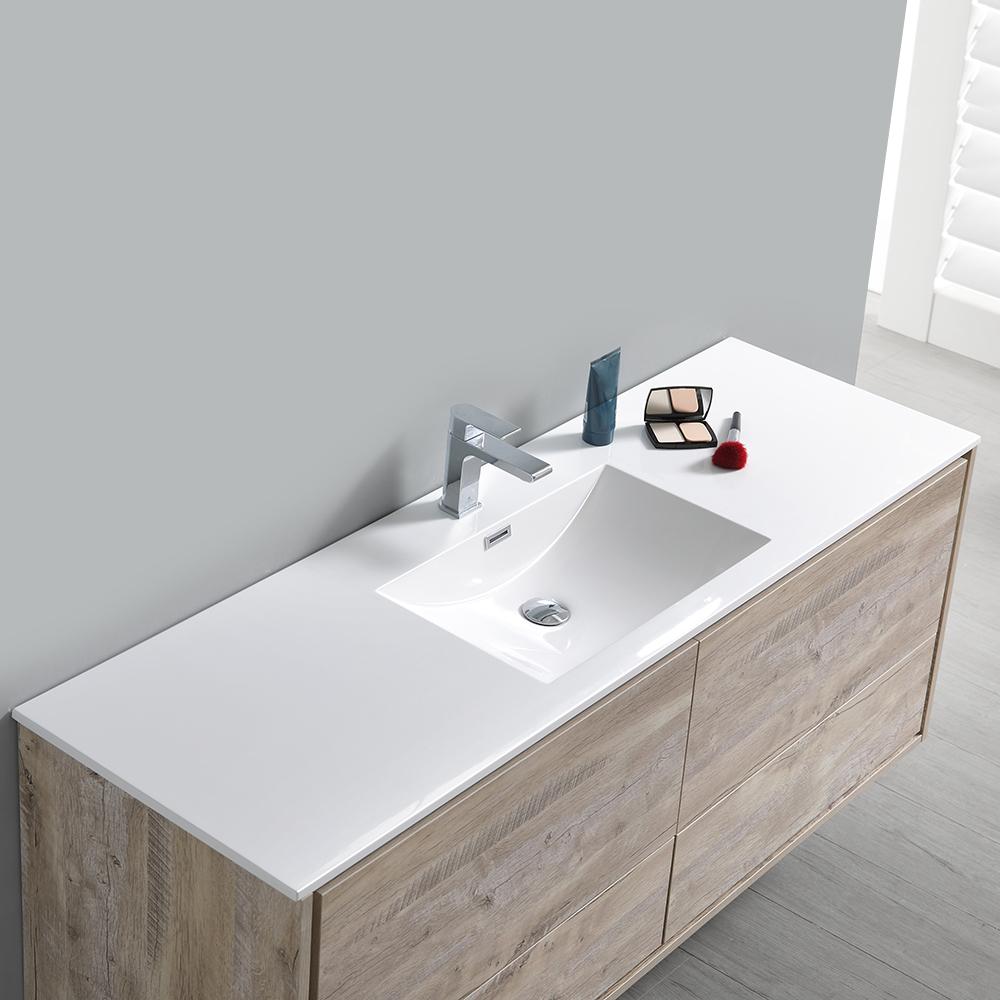 Fresca Catania 60" Rustic Natural Wood Wall Hung Single Sink Modern Bathroom Vanity w/ Medicine Cabinet - Luxe Bathroom Vanities