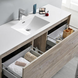 Fresca Catania 60" Rustic Natural Wood Wall Hung Single Sink Modern Bathroom Vanity w/ Medicine Cabinet - Luxe Bathroom Vanities