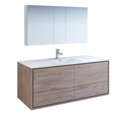Fresca Catania 60" Rustic Natural Wood Wall Hung Single Sink Modern Bathroom Vanity w/ Medicine Cabinet - Luxe Bathroom Vanities