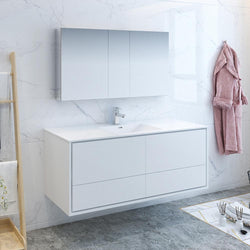 Fresca Catania 60" Glossy White Wall Hung Single Sink Modern Bathroom Vanity w/ Medicine Cabinet - Luxe Bathroom Vanities