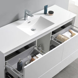 Fresca Catania 60" Glossy White Wall Hung Single Sink Modern Bathroom Vanity w/ Medicine Cabinet - Luxe Bathroom Vanities