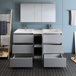 Fresca Lazzaro 60" Gray Free Standing Double Sink Modern Bathroom Vanity w/ Medicine Cabinet & 6 Drawers - Luxe Bathroom Vanities