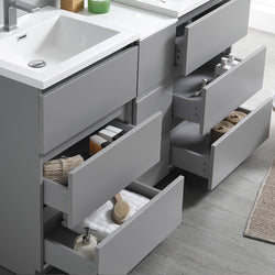 Fresca Lazzaro 60" Gray Free Standing Double Sink Modern Bathroom Vanity w/ Medicine Cabinet & 6 Drawers - Luxe Bathroom Vanities