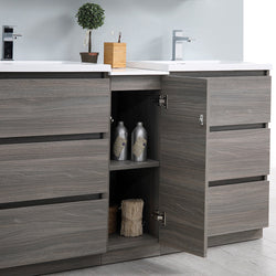 Fresca Lazzaro 60" Gray Wood Free Standing Double Sink Modern Bathroom Vanity w/ Medicine Cabinet & 6 Drawers - Luxe Bathroom Vanities