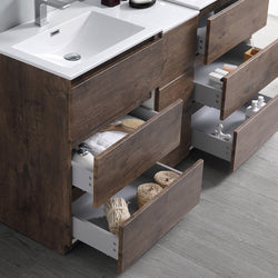 Fresca Lazzaro 60" Rosewood Free Standing Double Sink Modern Bathroom Vanity w/ Medicine Cabinet & 6 Drawers - Luxe Bathroom Vanities