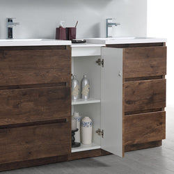 Fresca Lazzaro 60" Rosewood Free Standing Double Sink Modern Bathroom Vanity w/ Medicine Cabinet & 6 Drawers - Luxe Bathroom Vanities